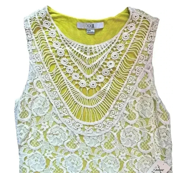 Forever 21 Cream Crochet Lace Mini Dress Lined in Yellow Size Medium NWT - Picture 3 of 8